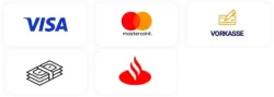 Zahlungsmöglichkeiten: Kreditkarte, Überweisung, Bar bei Abholung und mit Santander Finanzierung